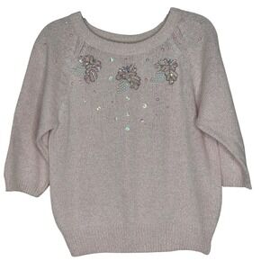 Rafferty VTG M Silk Blend Sparkly Pink Sweater Sequins Beaded Floral‎ Aplique